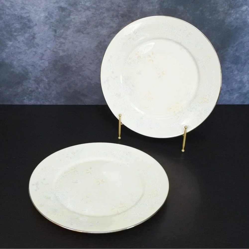 Vintage 1980s Lenox April Ivory Floral Porcelain Dinner Plate Set of 2